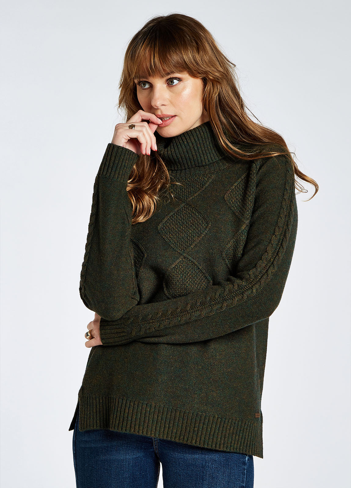 Olive green shop roll neck jumper