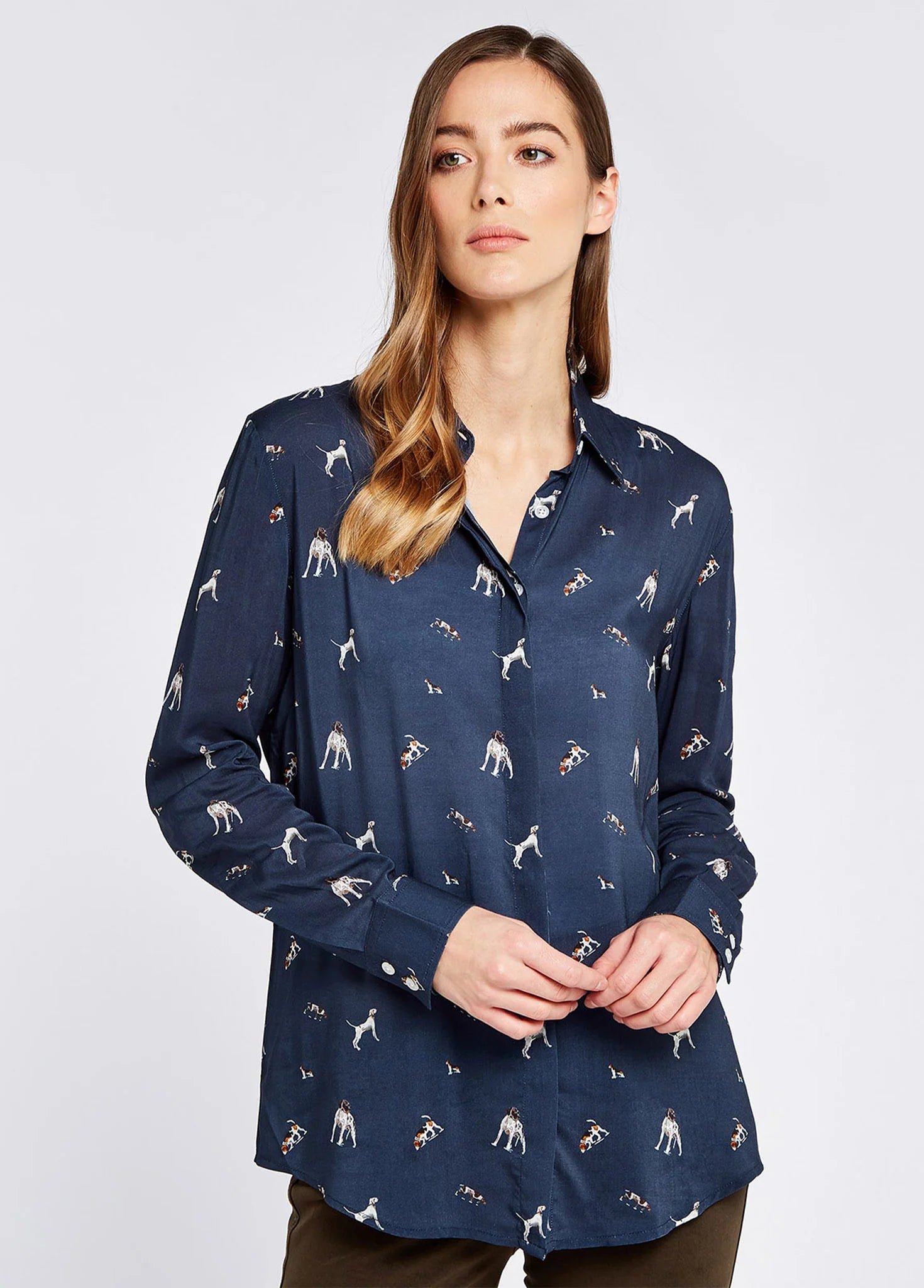 Daphne Hound Print Shirt - Navy